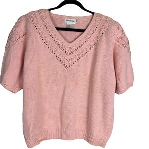 Magnolia vintage pink v-neck short sleeve sweater XL pearl detail preppy cottage